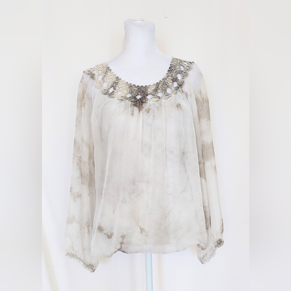 Flora Ashley Long Sleeve Peasant Top Womens Small